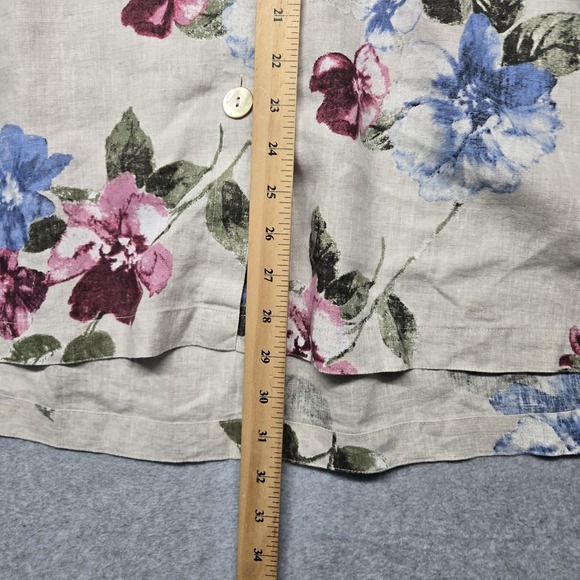 John + Mark Shirt Womens 2XL Beige Floral Linen Button Front Roll Tab Tunic Top - Picture 6 of 16